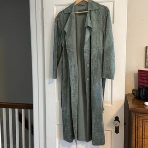 Blank NYC Long Open-Front Trench Coat in Sage Green